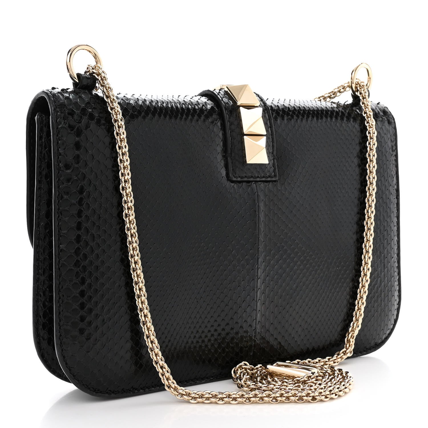 Valentino Garavani Snakeskin Medium Glam Lock Rockstud Flap Black 4 of 10