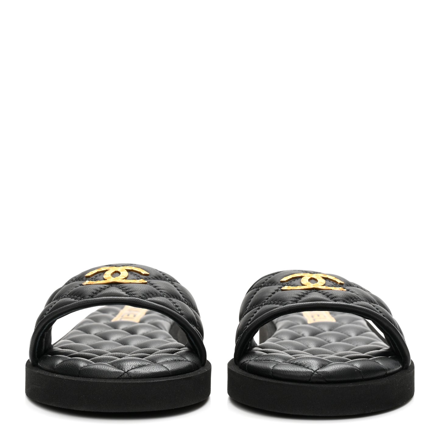 Lambskin Quilted Textured CC Mules Sandals 38.5 Black