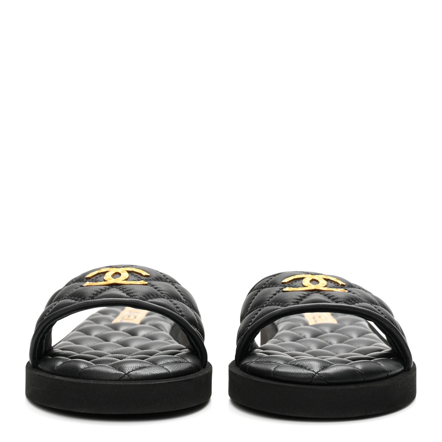 Chanel Lambskin Quilted Textured CC Mules Sandals 38.5 Black 3 of 10