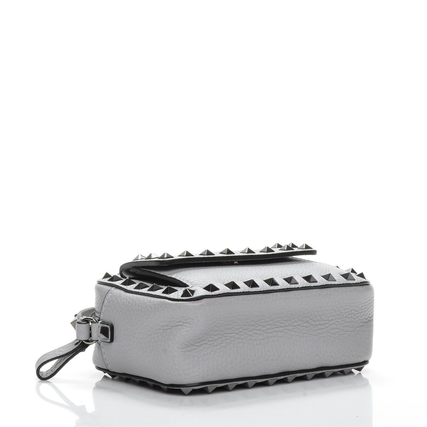 Grained Calfskin Small Rockstud Flap Pocket Camera Crossbody Bag Pastel Grey