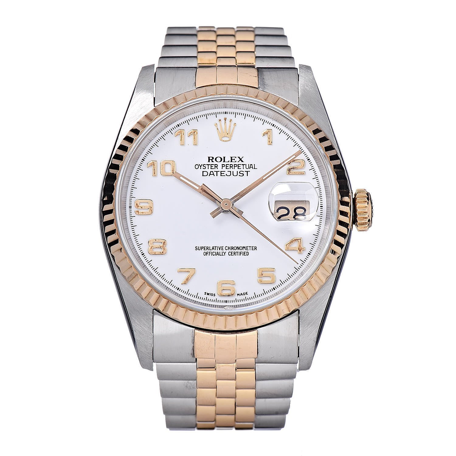 Rolex Stainless Steel 18K Yellow Gold 36mm Oyster Perpetual Datejust Watch White Arabic 16233 1 of 11