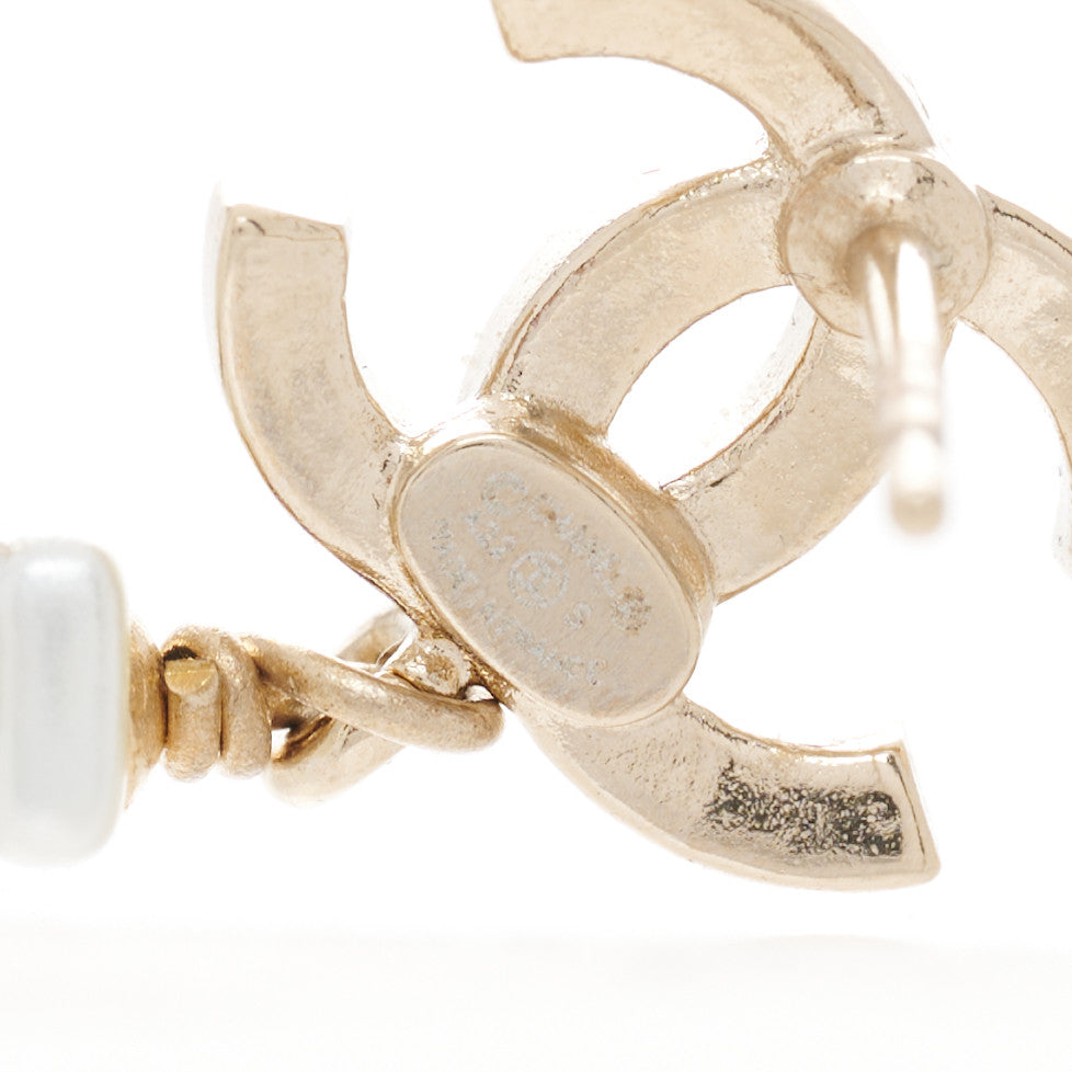 Pearl Resin Crystal CC Perfume Bottle Drop Earrings Gold Pearly White