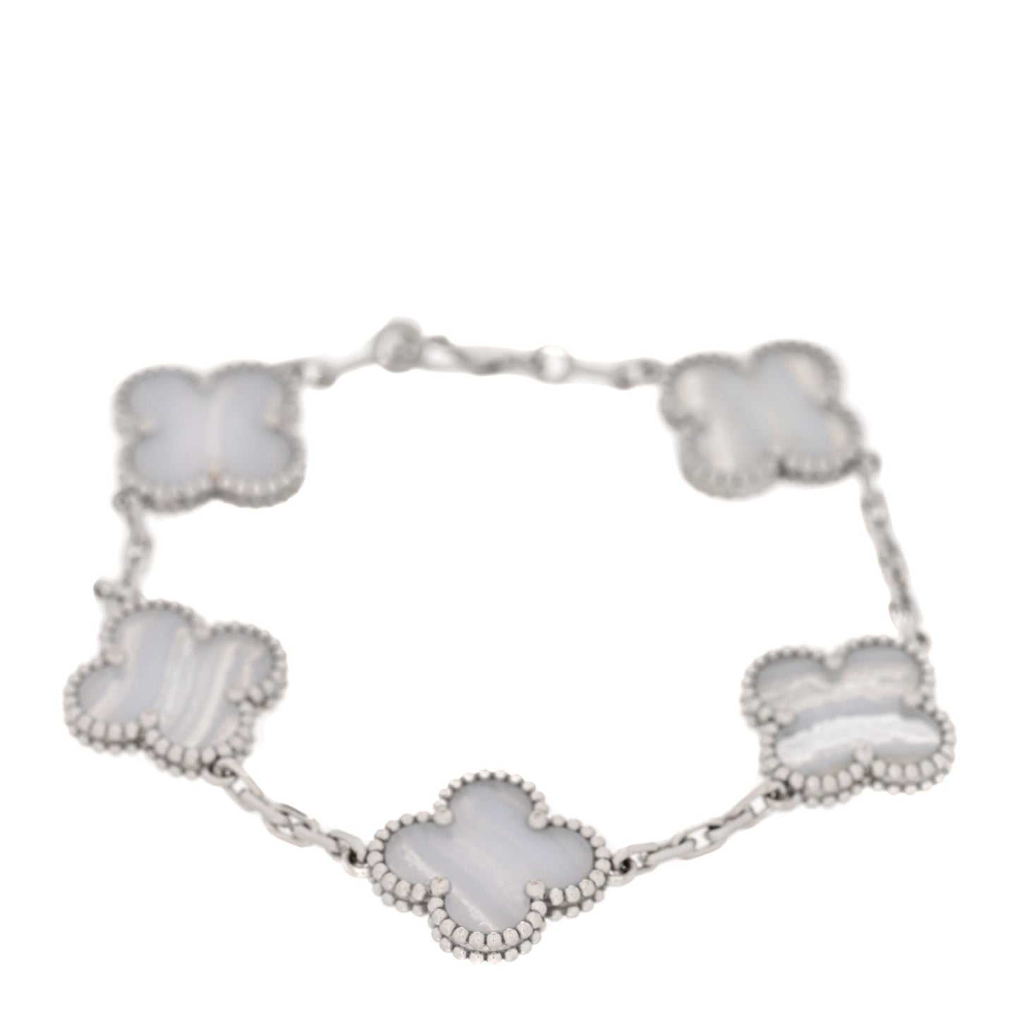 18K White Gold Chalcedony 5 Motifs Vintage Alhambra Bracelet