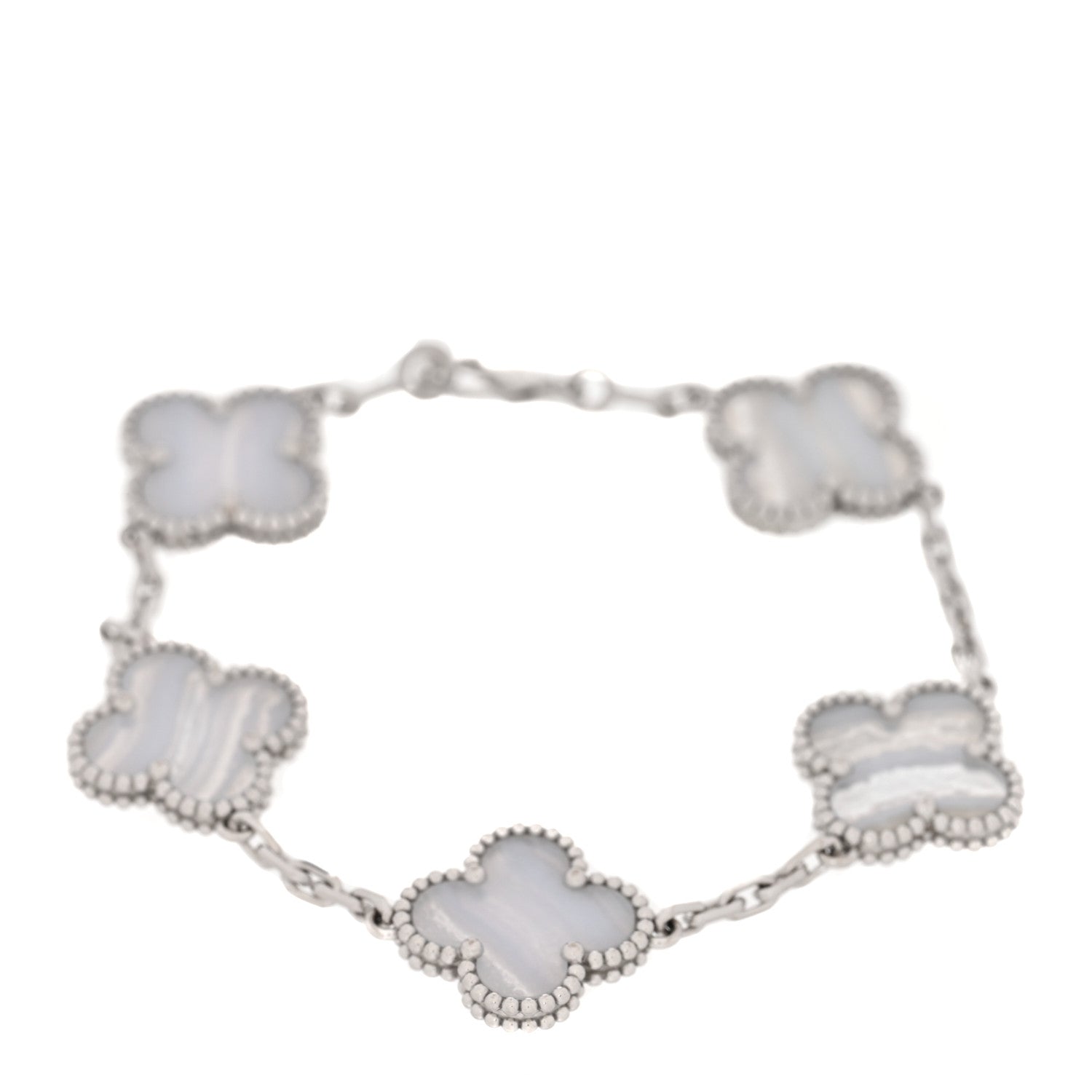 Van Cleef & Arpels 18K White Gold Chalcedony 5 Motifs Vintage Alhambra Bracelet 1 of 5