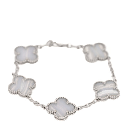 Van Cleef & Arpels 18K White Gold Chalcedony 5 Motifs Vintage Alhambra Bracelet 1 of 5