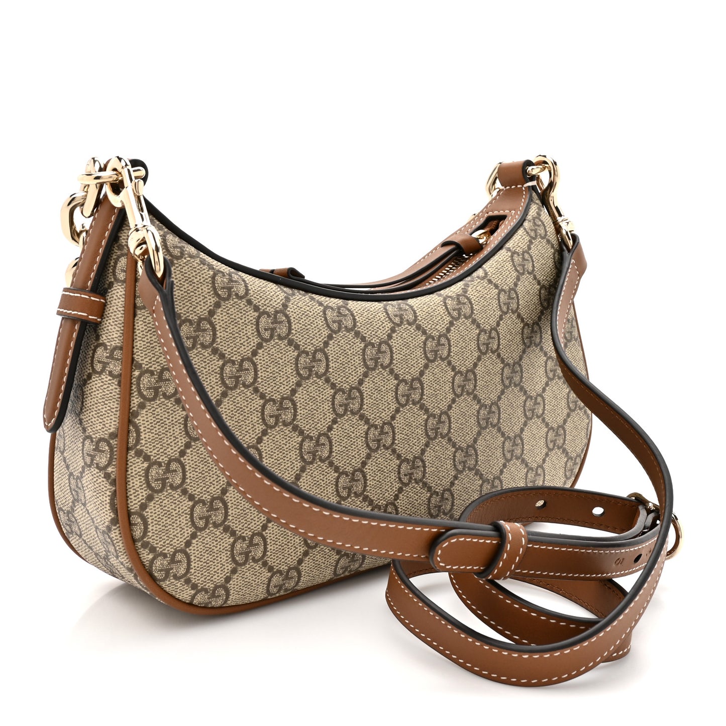GG Supreme Monogram Textured Calfskin Small Emblem Shoulder Bag Beige Dark Brown