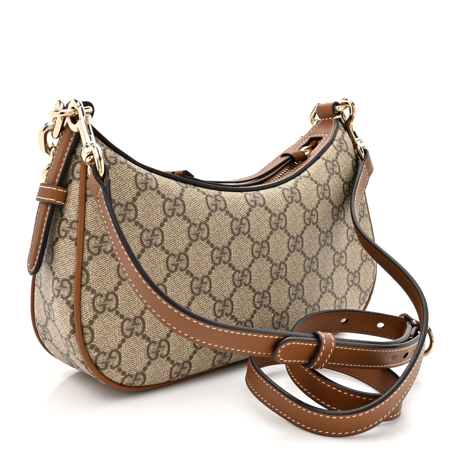 Gucci GG Supreme Monogram Textured Calfskin Small Emblem Shoulder Bag Beige Dark Brown 2 of 9