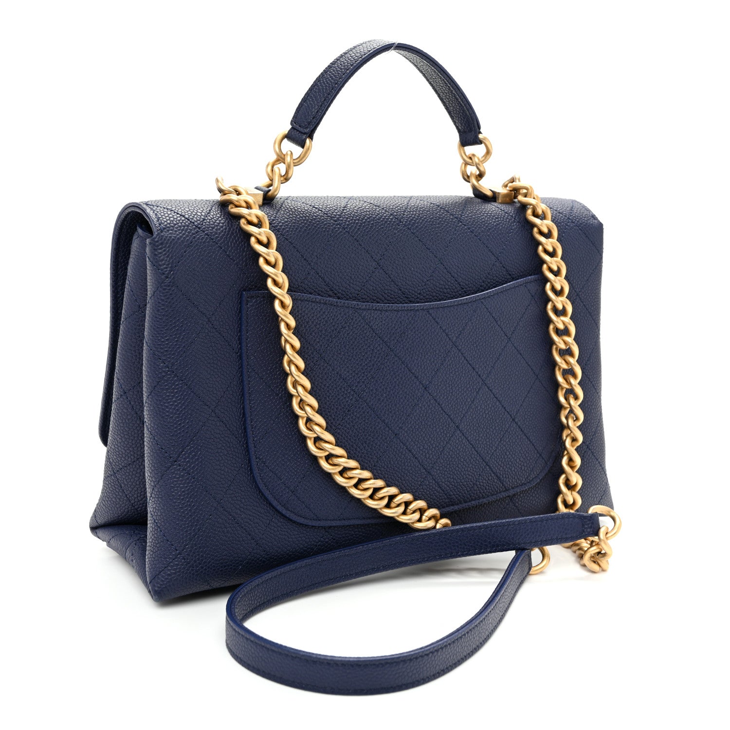 Chanel Caviar Diamond Stitched Top Handle Flap Navy 3 of 10