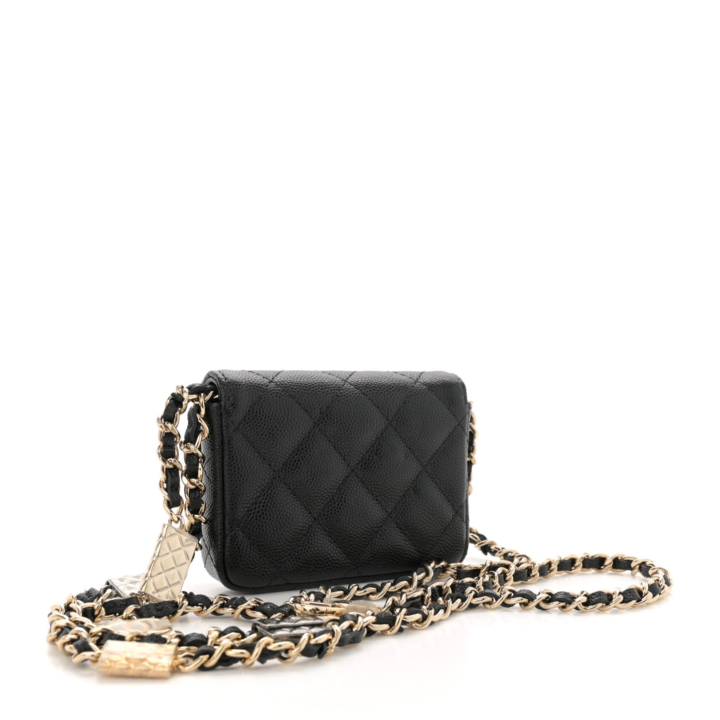 Caviar Quilted Belt Bag With Charms On Chain Black