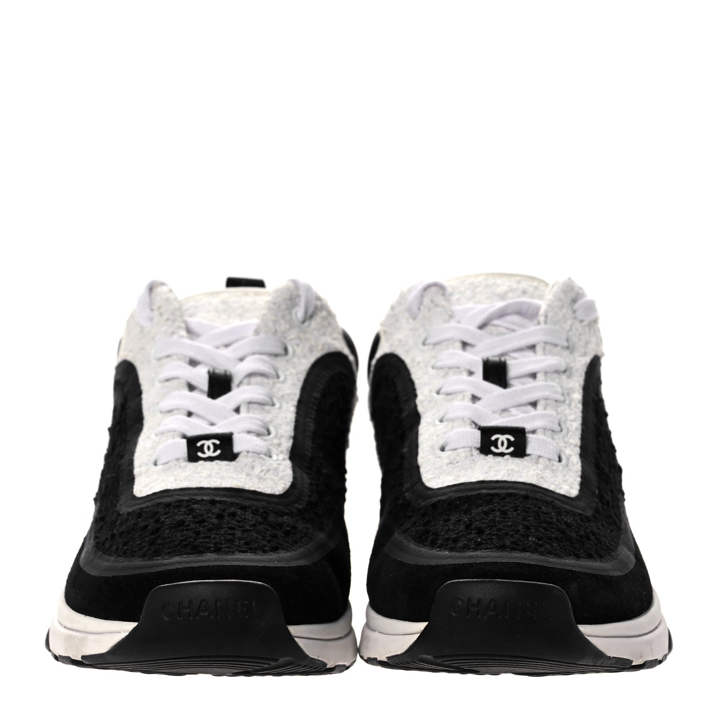 Tweed Suede Calfskin CC Sneakers 41 Black White