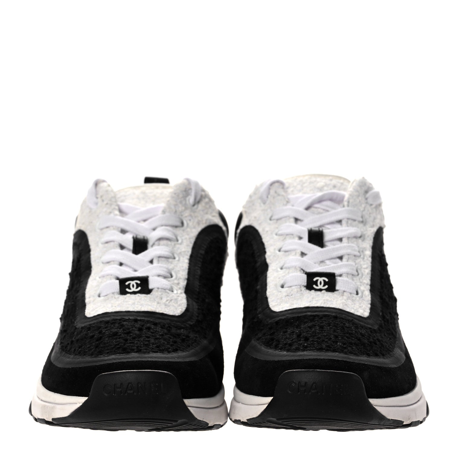Chanel Tweed Suede Calfskin CC Sneakers 41 Black White 2 of 7