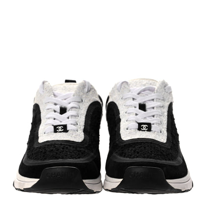 Chanel Tweed Suede Calfskin CC Sneakers 41 Black White 2 of 7