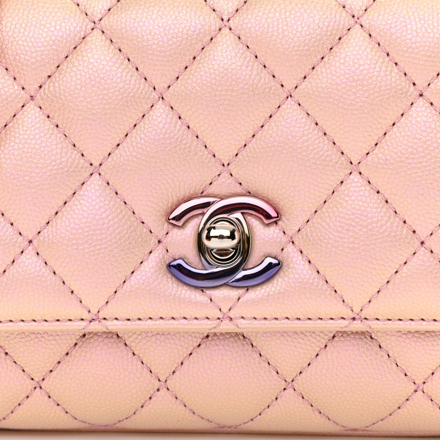 Iridescent Caviar Quilted Extra Mini Coco Handle Flap Light Pink