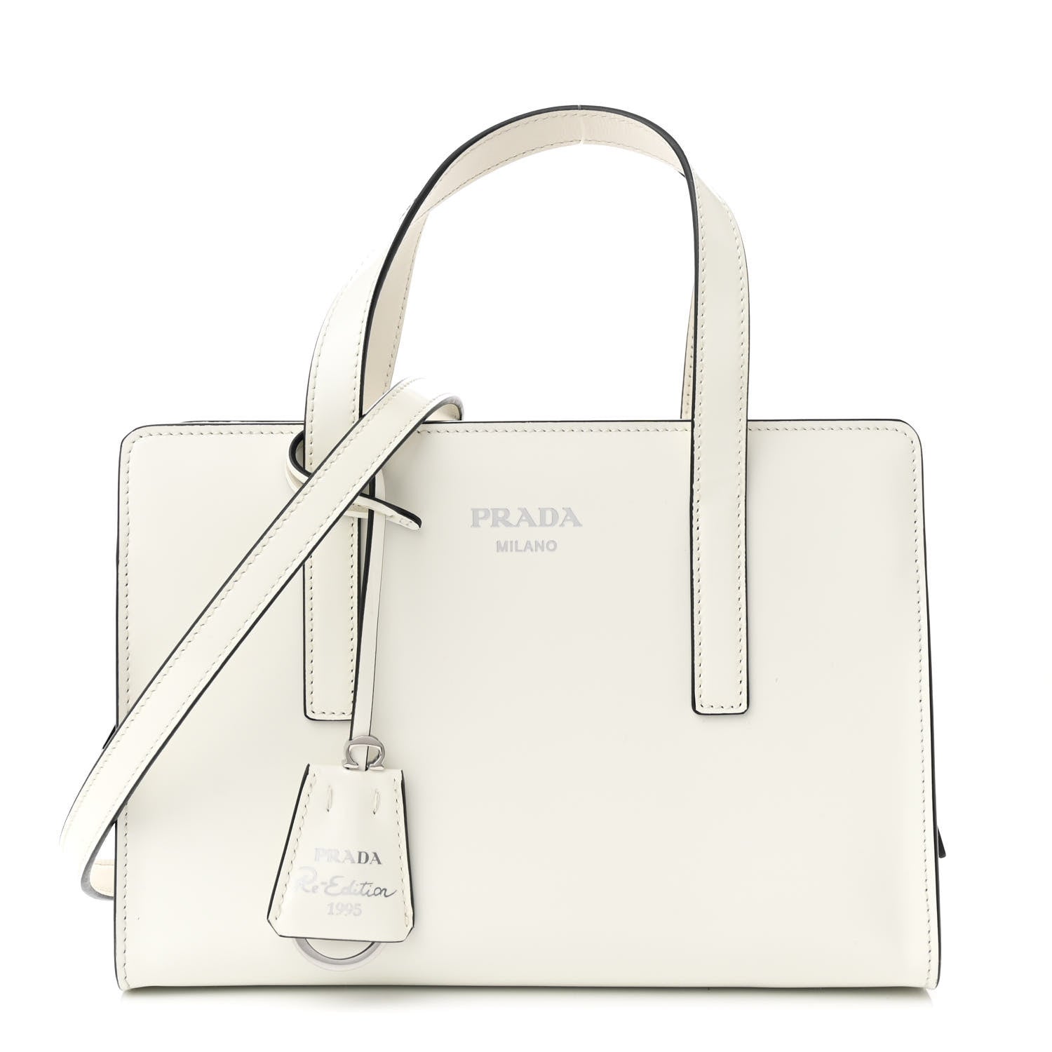 Prada Spazzolato Mini Re-Edition 1995 Double Handle Handbag White 1 of 12