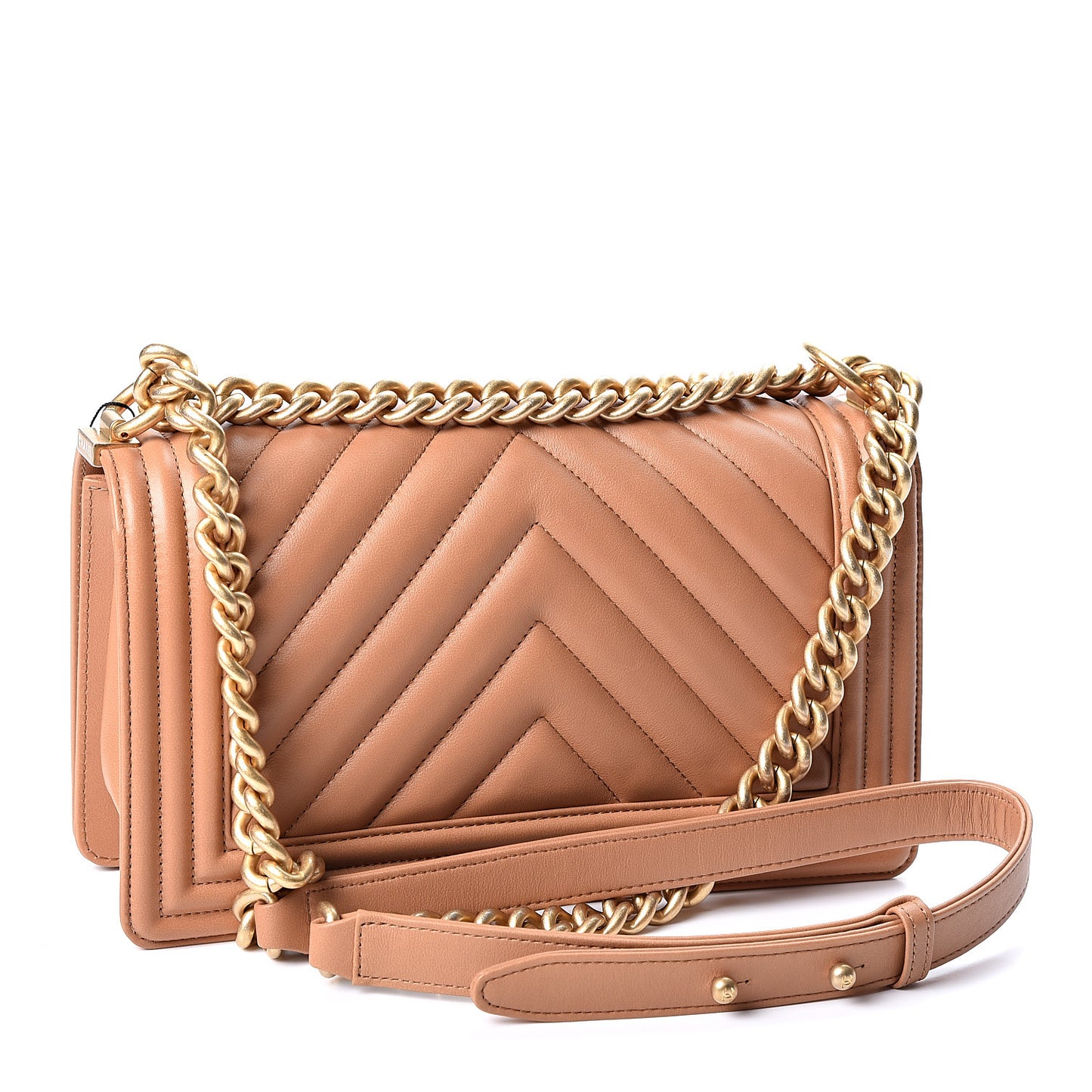 Calfskin Chevron Quilted Medium Boy Flap Beige