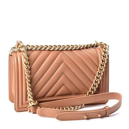 Chanel Calfskin Chevron Quilted Medium Boy Flap Beige 2 of 10