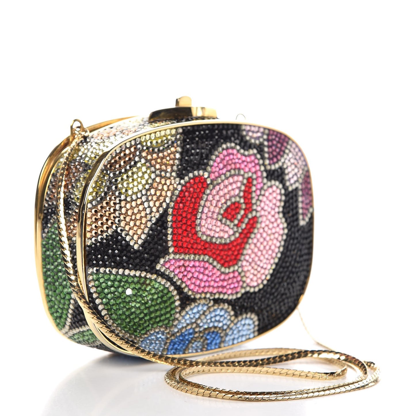 Swarovski Crystal Floral Minaudiere Clutch Multicolor