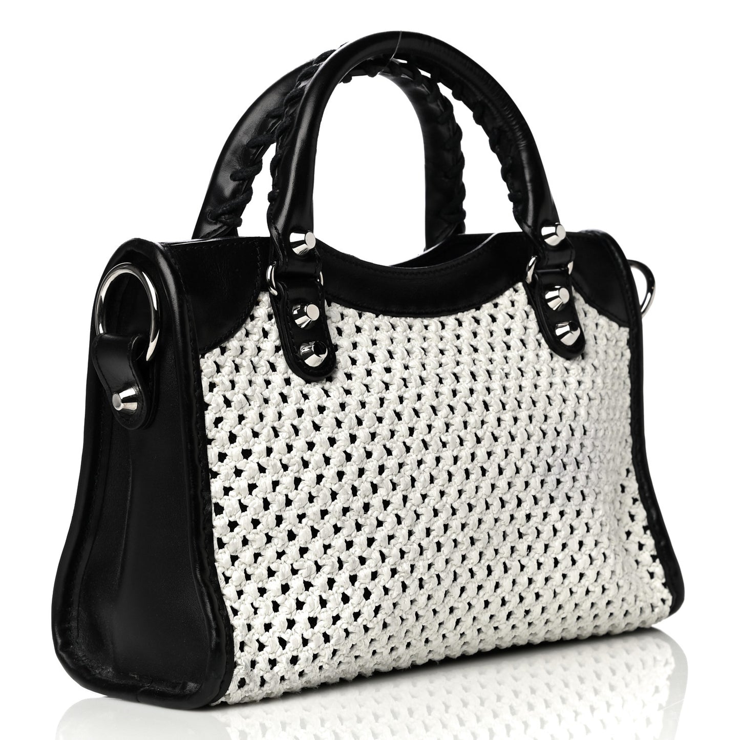 Calfskin Woven Nylon Mesh Classic Silver Hardware Mini City Black White