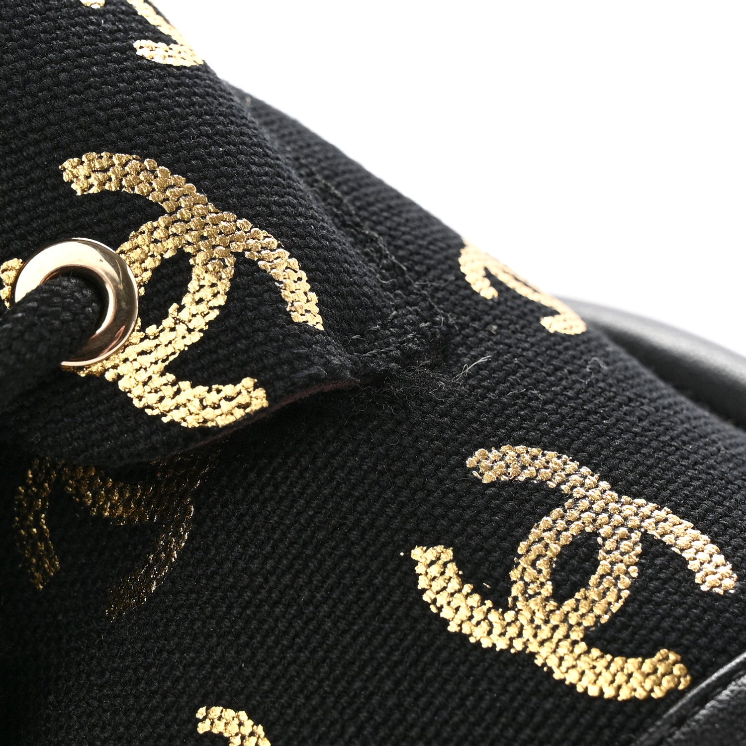 Chanel Lambskin Shearling Canvas CC Lace Up Boots 39 Black Gold 15 of 17