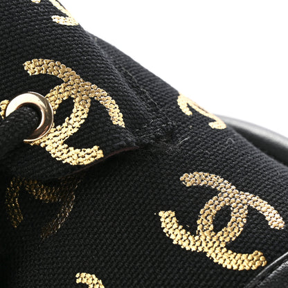Chanel Lambskin Shearling Canvas CC Lace Up Boots 39 Black Gold 15 of 17
