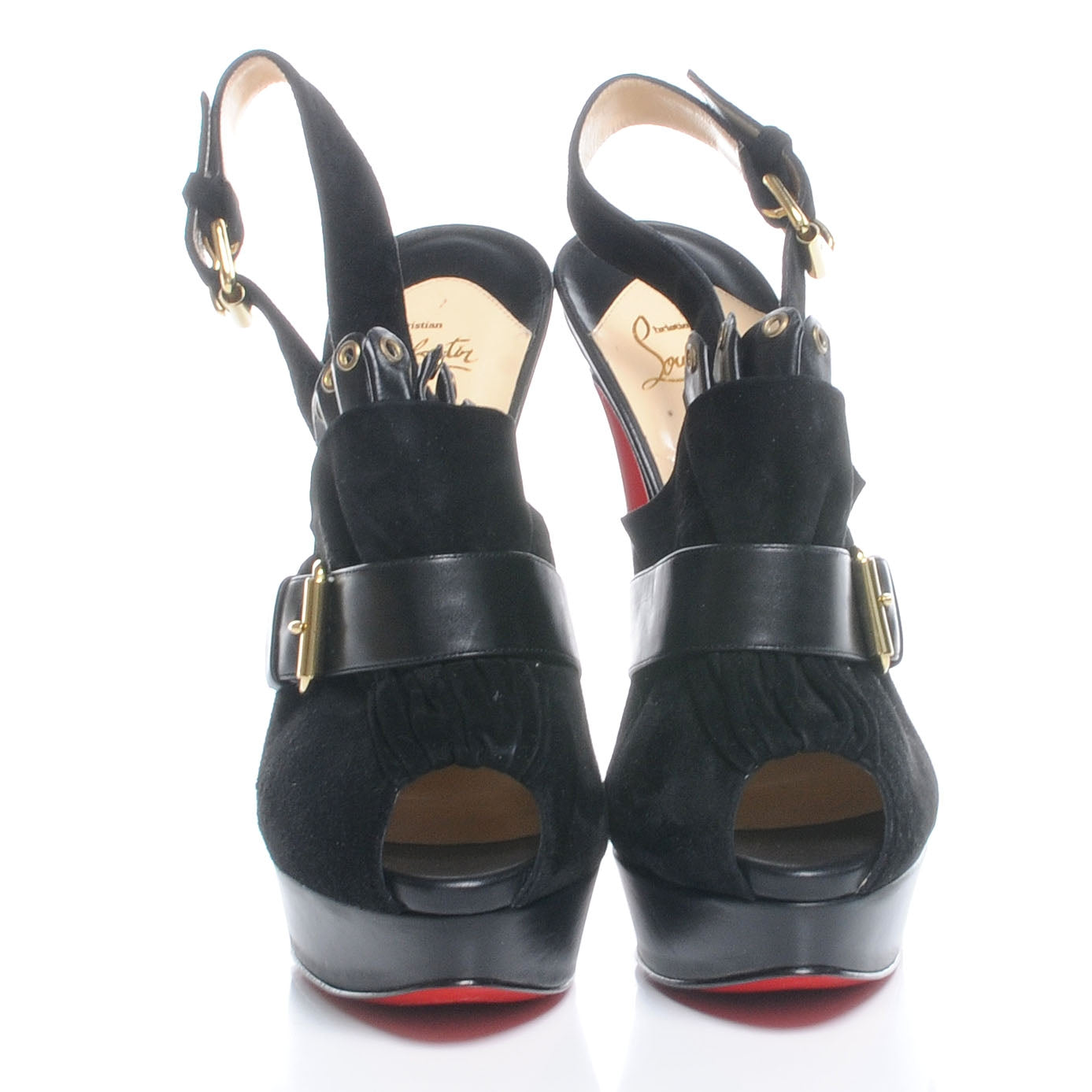 Christian Louboutin Velour Jem 150 Peep Toe Heels 42 Black 2 of 6