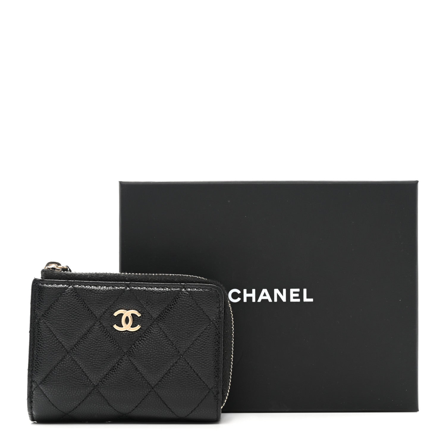 Chanel Caviar Quilted CC Zip Compact Trifold Wallet Black 12 of 12