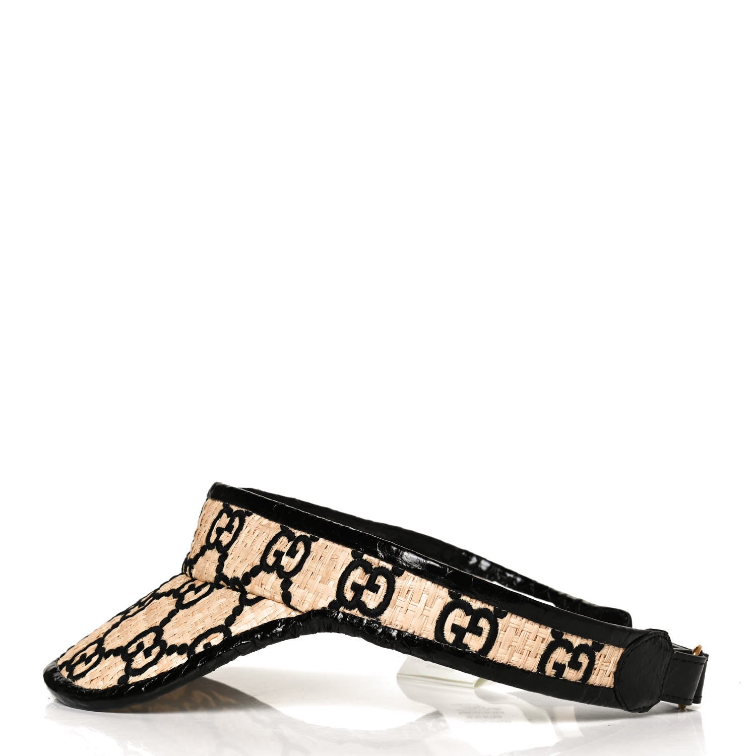 Gucci Raffia Elaphe GG Monogram Embroidered Afraa Visor L Ivory Black 3 of 8