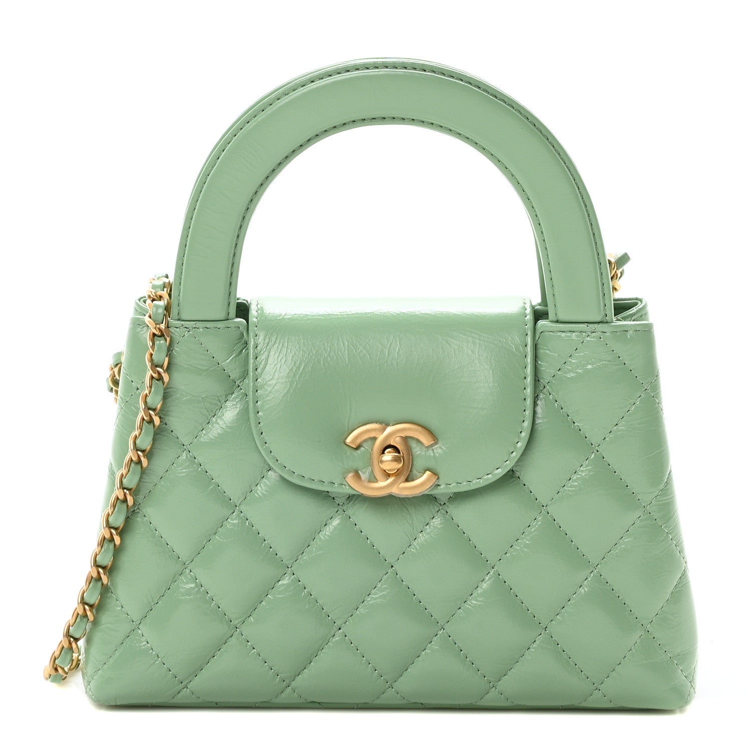 Chanel Shiny Aged Calfskin Quilted Nano Kelly Shopper Light Green 1 of 11