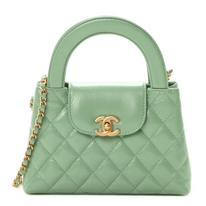 Chanel Shiny Aged Calfskin Quilted Nano Kelly Shopper Light Green 1 of 11