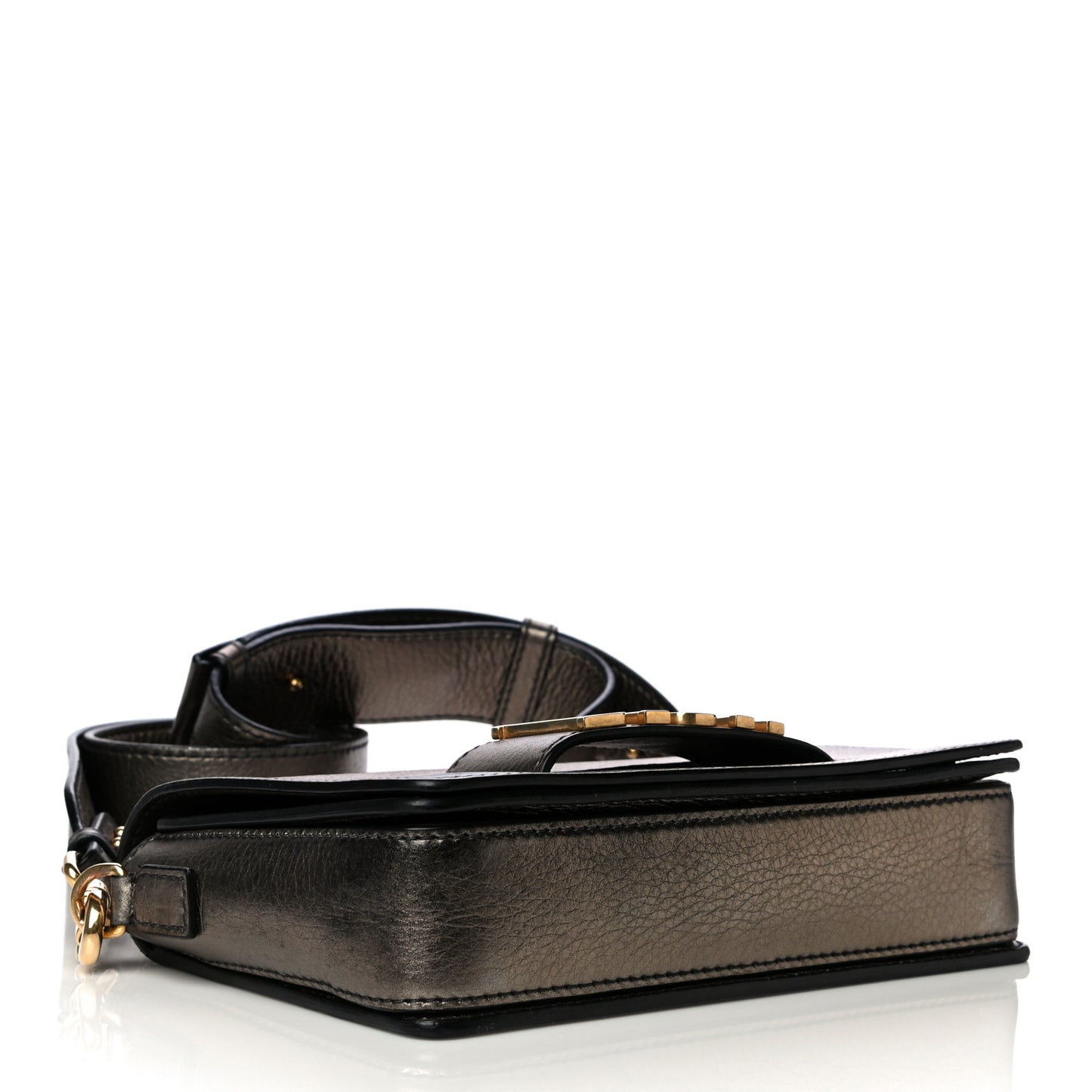 Metallic Grained Calfskin Dio(r)evolution Flap Bag Black Gold