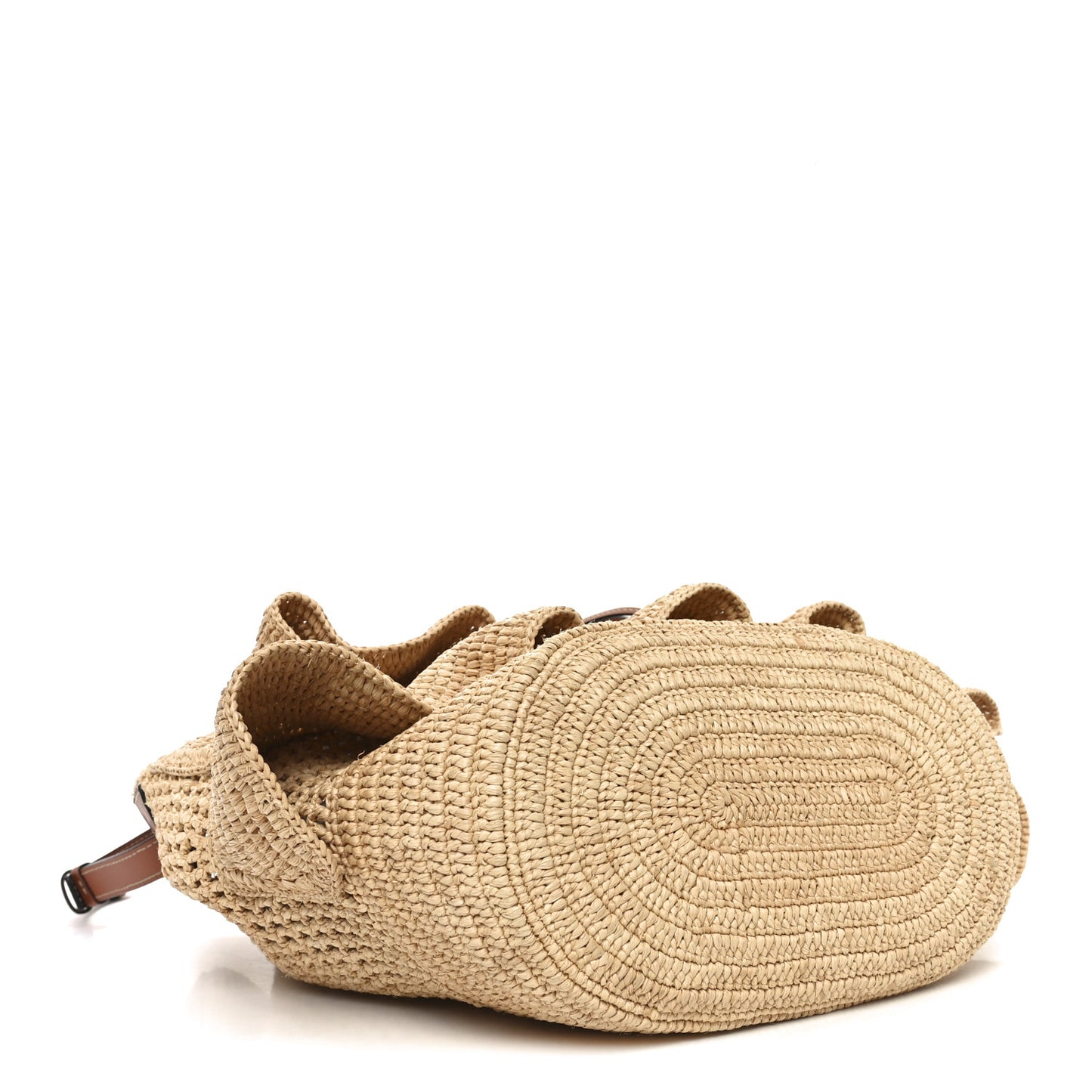 Raffia Calfskin Paulas Ibiza Balloon Ruffle Basket Tote Bag Natural Tan