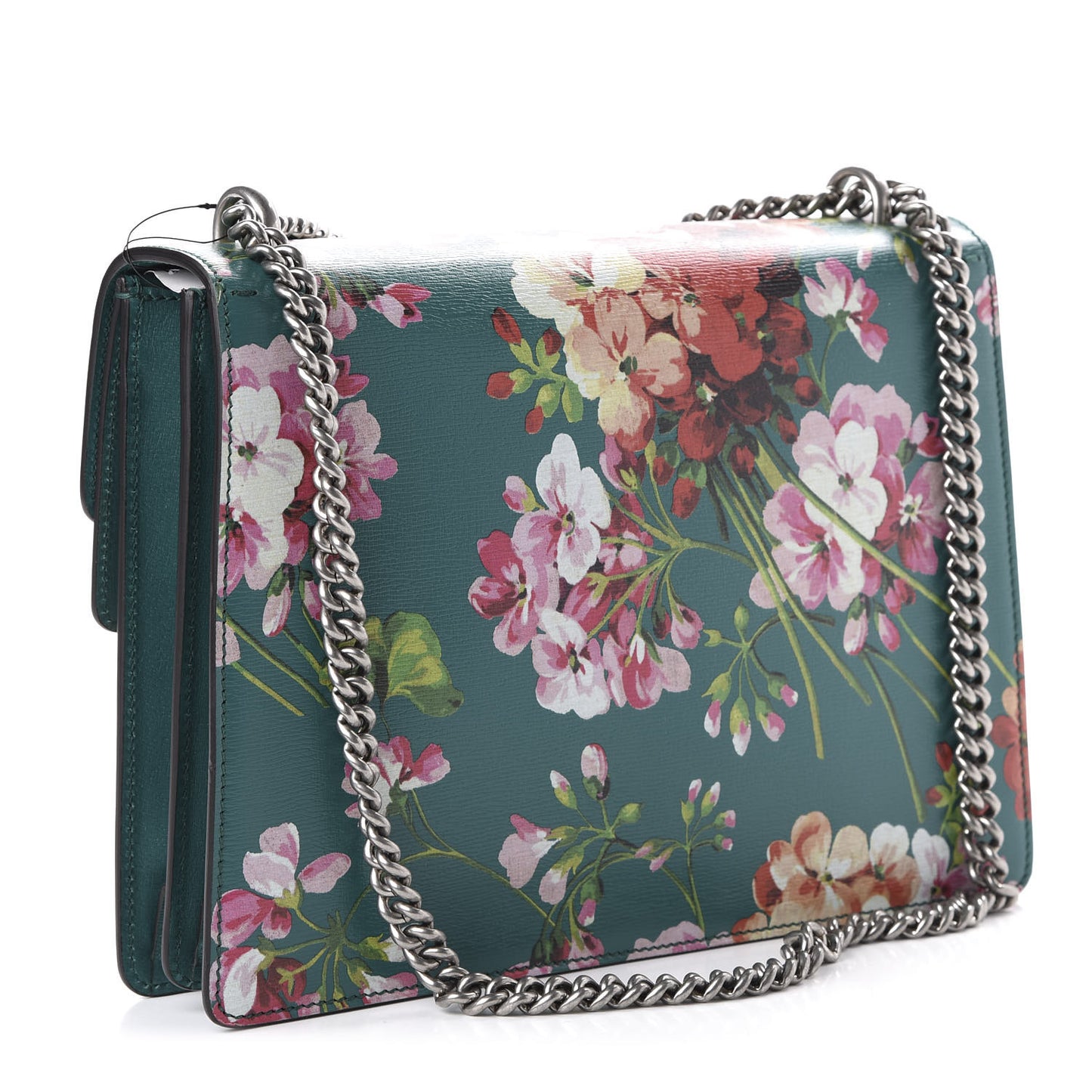 Calfskin Blooms Print Medium Dionysus Shoulder Bag Bright Emerald Multicolor
