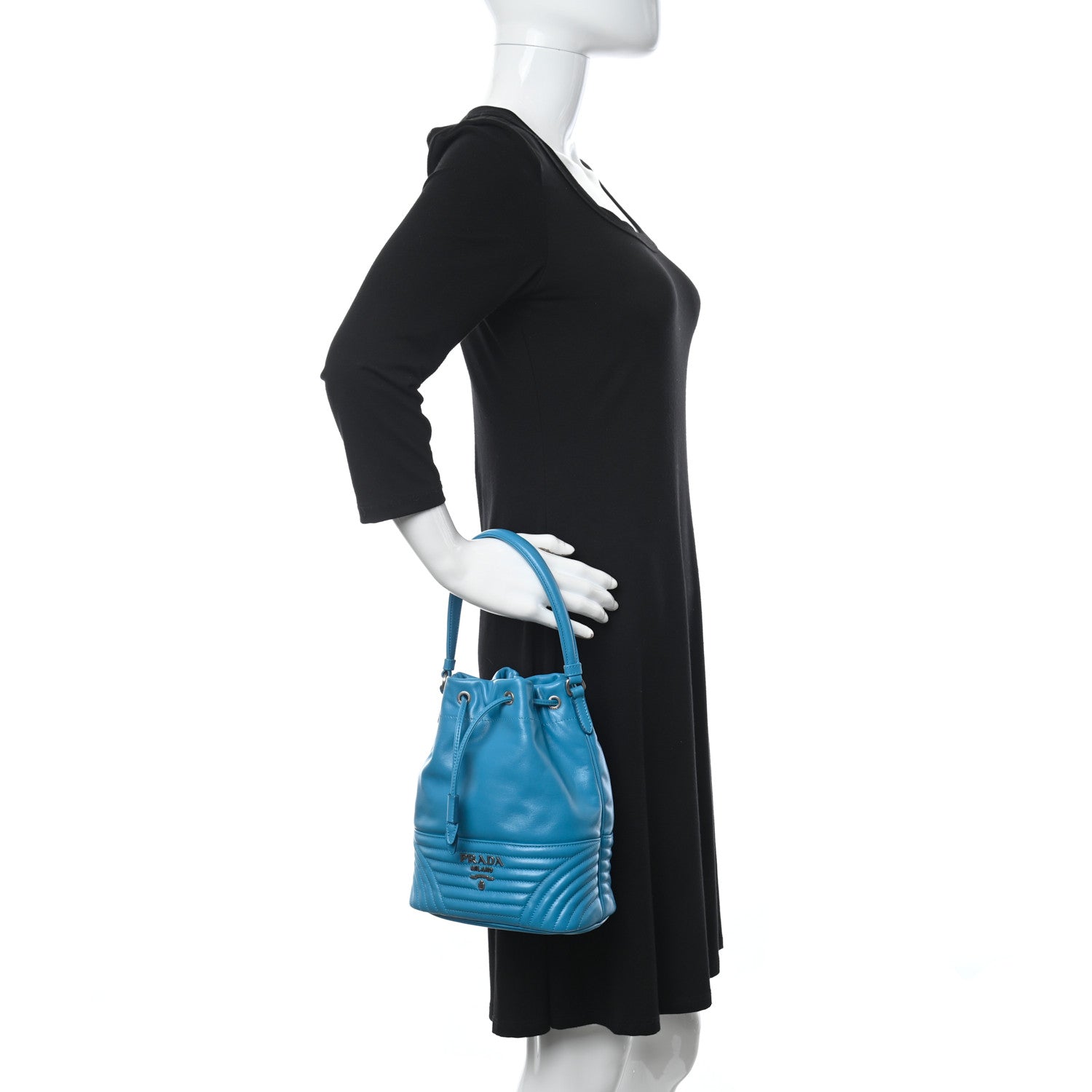 Prada Soft Calfskin Impunture Diagramme Bucket Bag 2 of 9