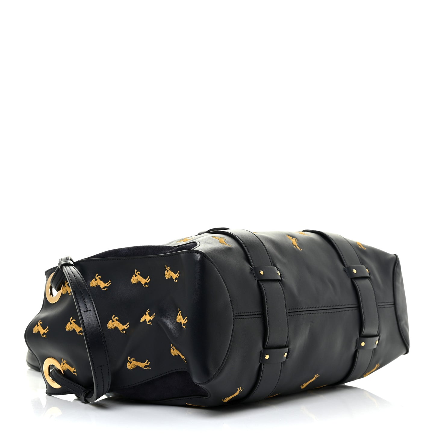 Smooth Calfskin Little Horses Embroidered Tao Zipped Tote Black