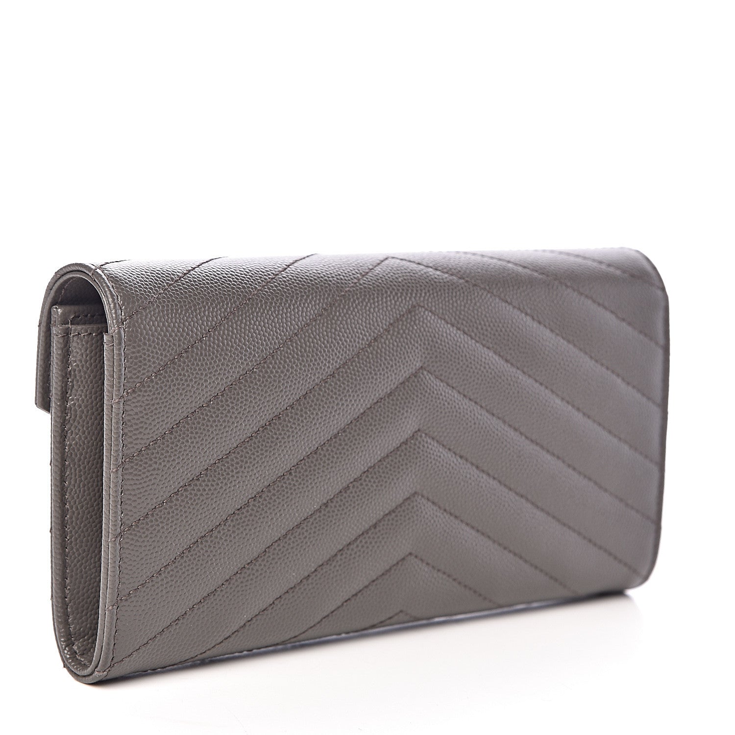 Saint Laurent Grain De Poudre Matelasse Chevron Monogram Flap Wallet Fog 3 of 6