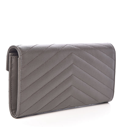 Saint Laurent Grain De Poudre Matelasse Chevron Monogram Flap Wallet Fog 3 of 6