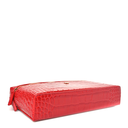 Chanel Calfskin Crocodile Embossed Crococo Top Handle East West Vanity Case With Chain Dark Red 4 of 11