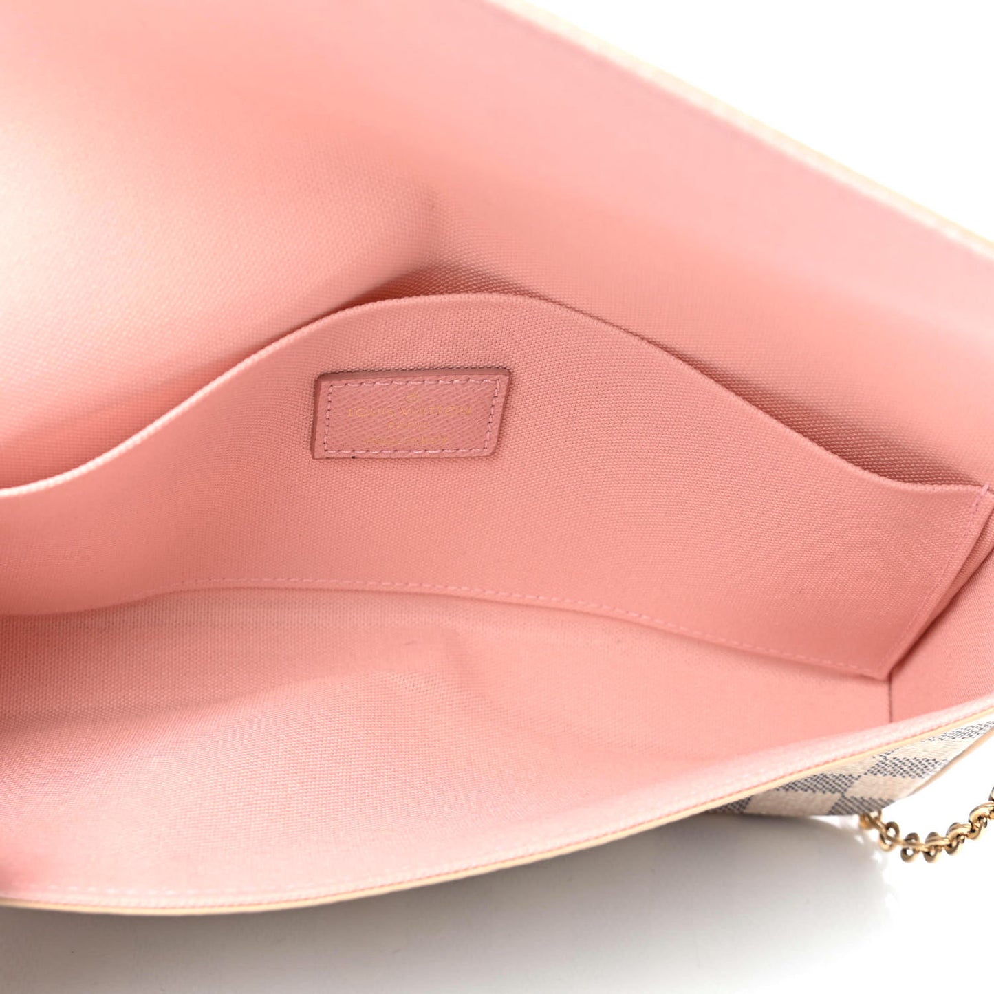 Damier Azur Pochette Felicie Chain Wallet Rose Ballerine