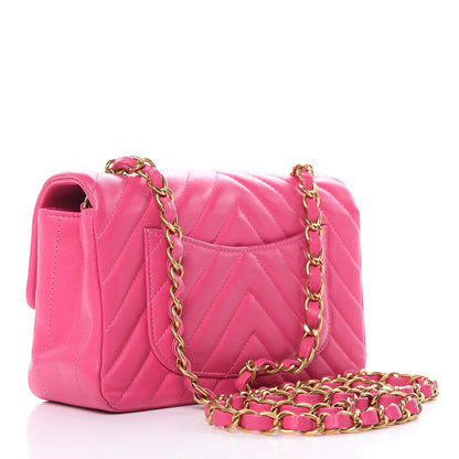 Chanel Lambskin Chevron Quilted Mini Rectangular Flap Pink 3 of 11