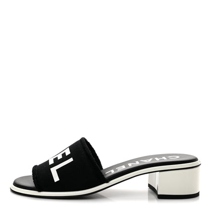 Chanel Cotton Logo Mule Sandals 40 Black White 1 of 10