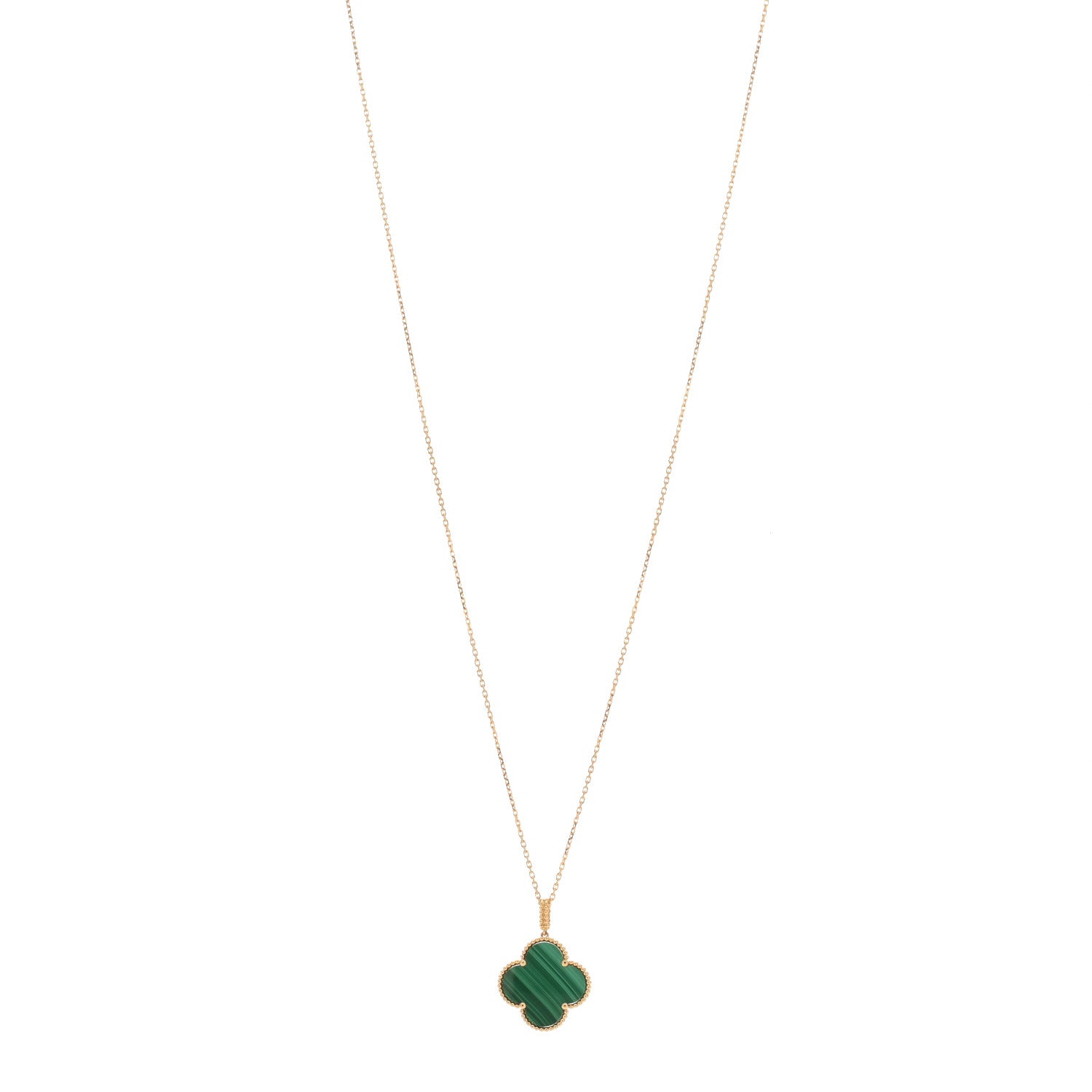 Van Cleef & Arpels 18K Yellow Gold Malachite Magic Alhambra Pendant Necklace 1 of 3