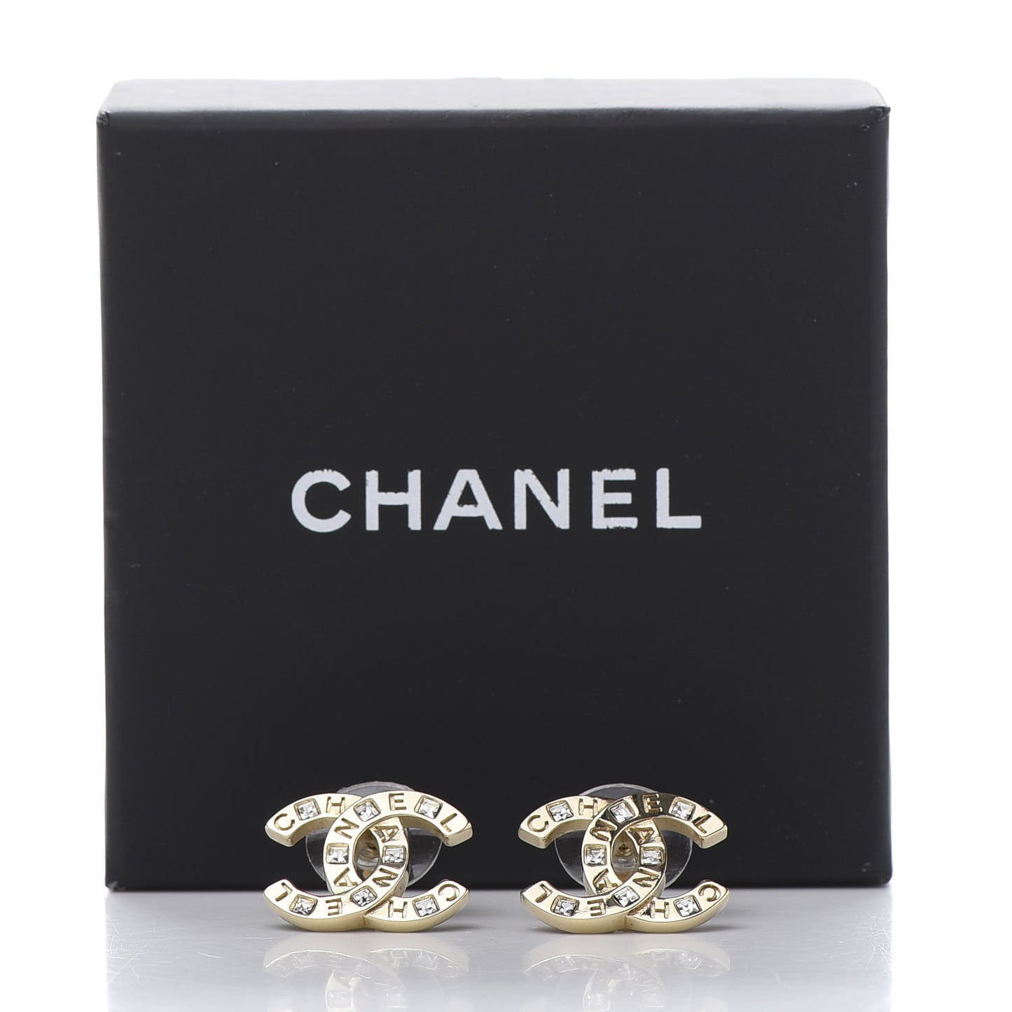 Crystal Metal CC Paris Button Stud Earrings Gold