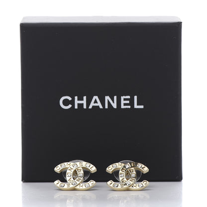 Chanel Crystal Metal CC Paris Button Stud Earrings Gold 6 of 6