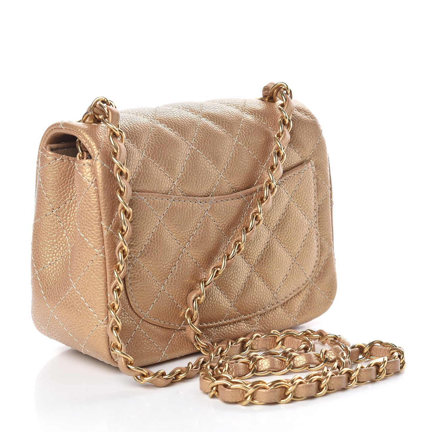 Metallic Caviar Quilted Mini Square Flap Gold