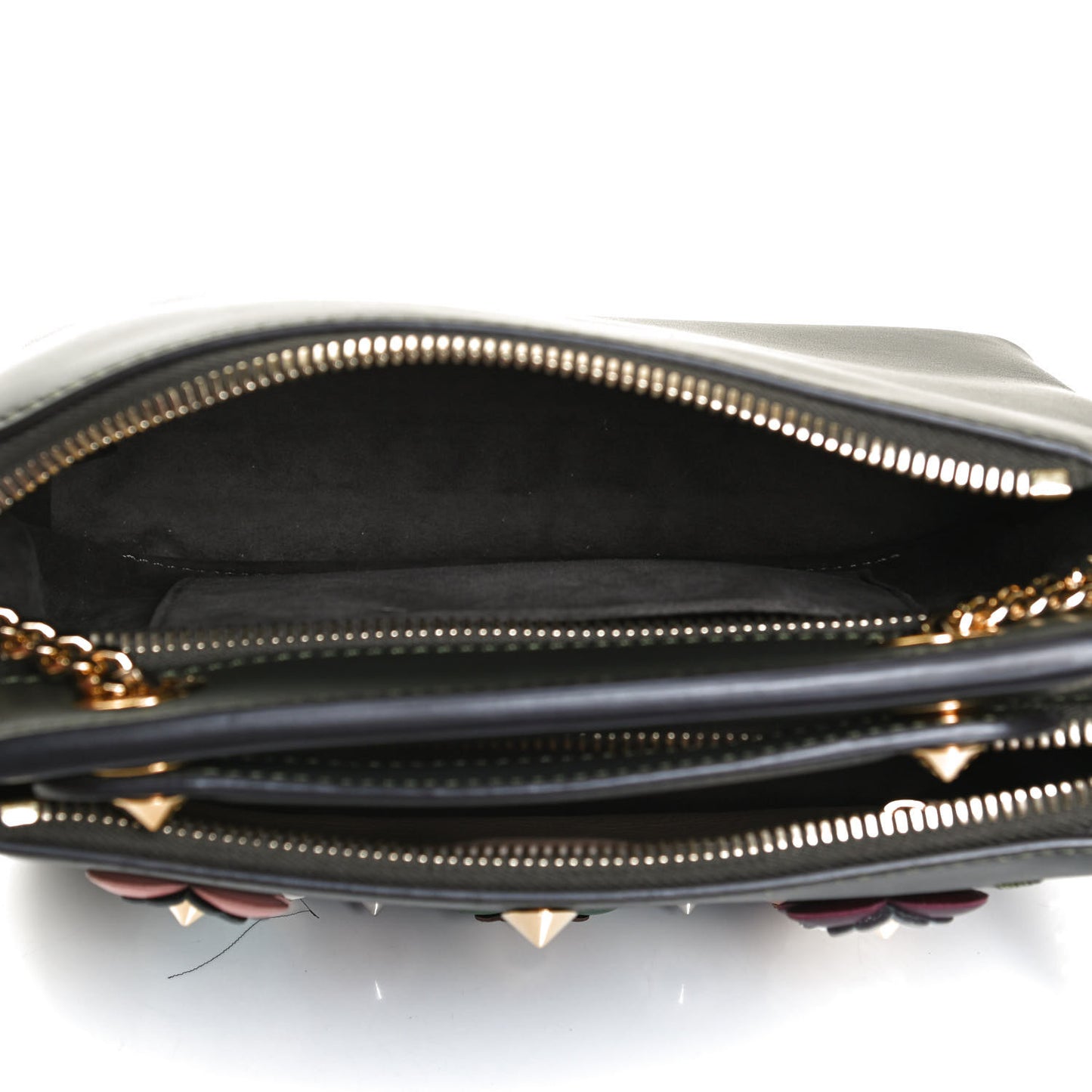 Vitello Baltico Nappa Flowerland Studded Small Dotcom Click Chain Satchel Verde Prato Multicolor