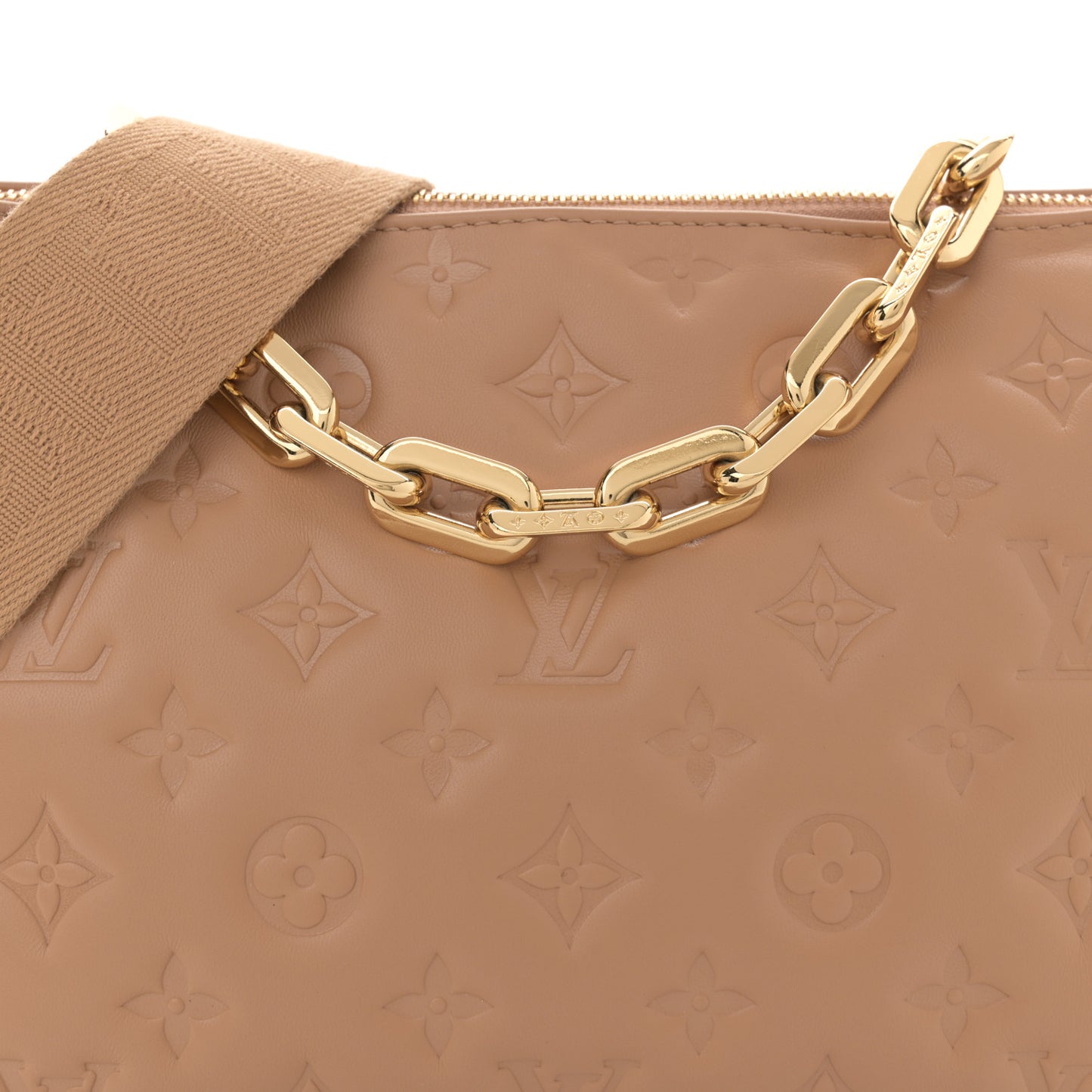 Lambskin Embossed Monogram Coussin PM Camel