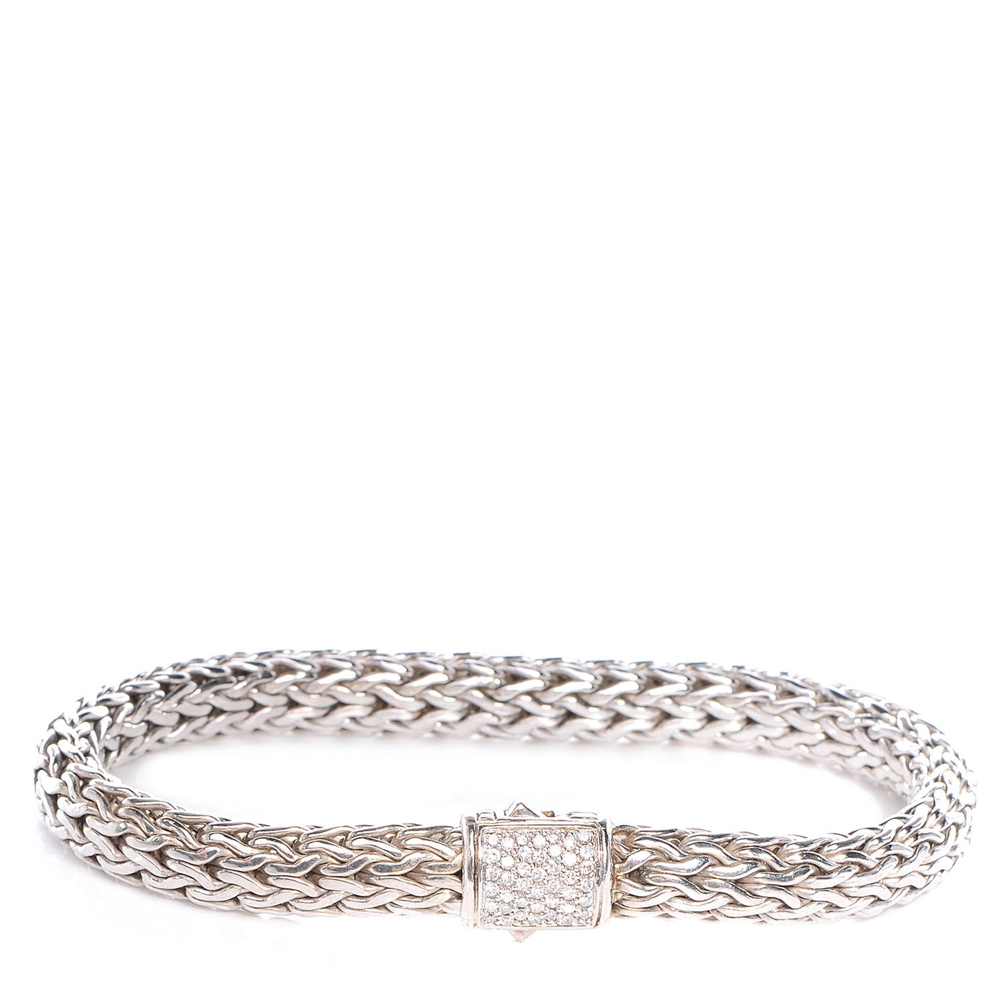 Sterling Silver Pave Diamonds Medium Classic Chain Clasp Bracelet