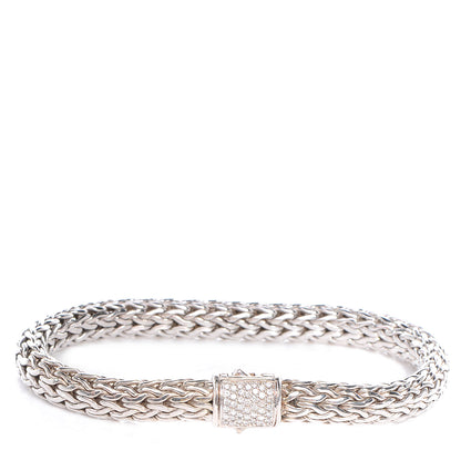 John Hardy Sterling Silver Pave Diamonds Medium Classic Chain Clasp Bracelet 1 of 5