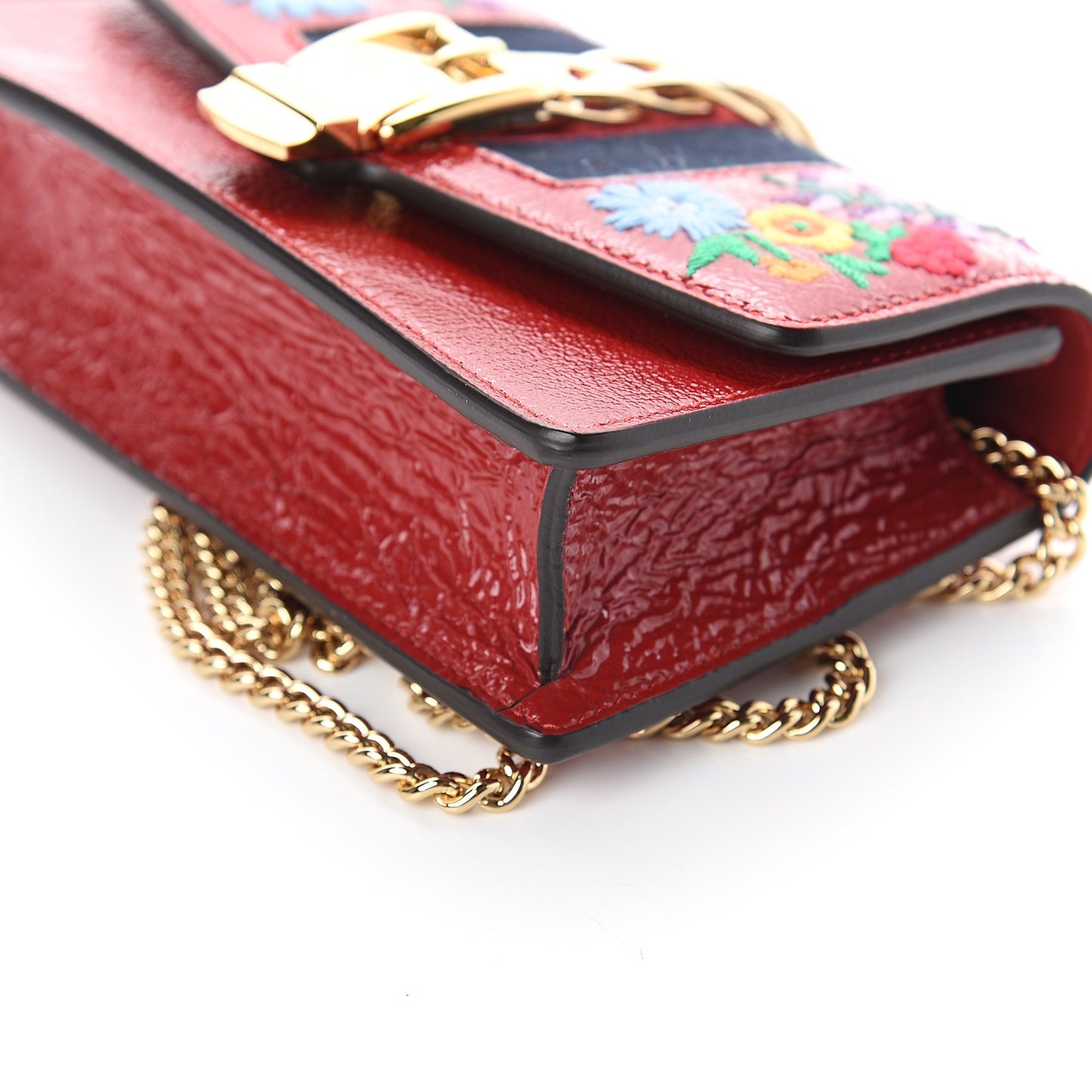 Patent Embroidered Super Mini Sylvie Chain Shoulder Bag Red