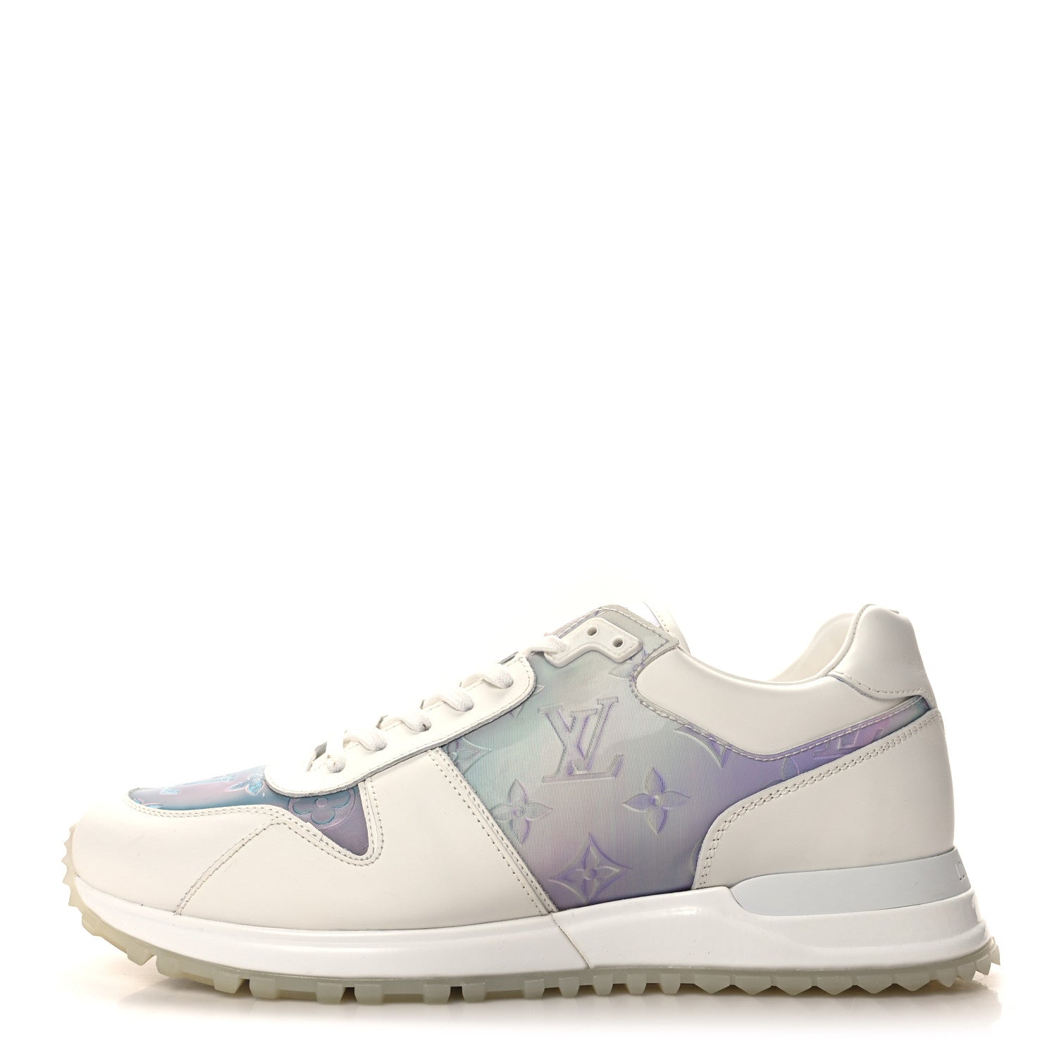 Louis Vuitton Iridescent Textile Monogram Calfskin Mens Run Away Sneakers 7 White 1 of 7